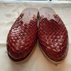 Men's Woven Leather Slip-On Mules in Dark Brown